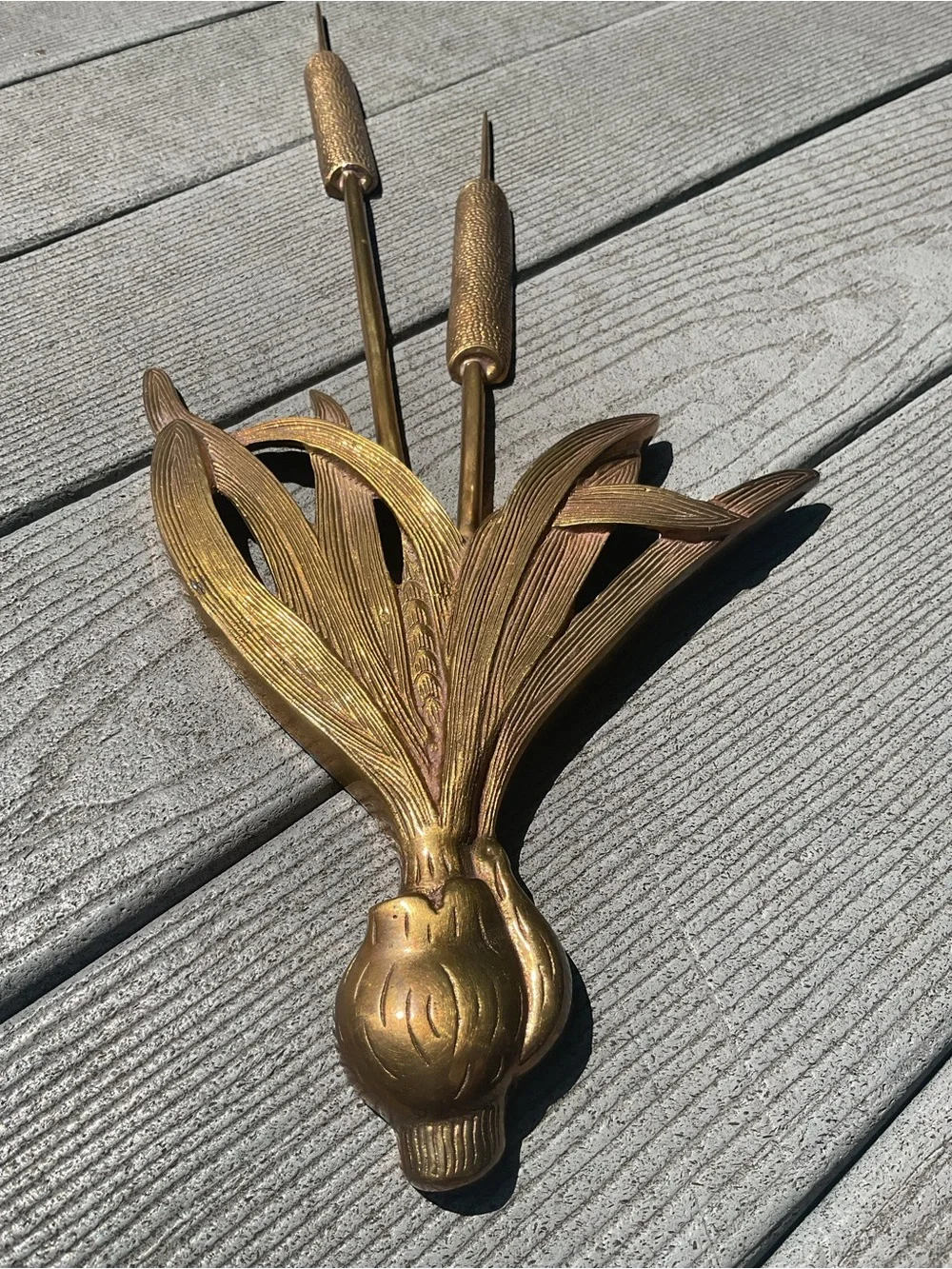 Vintage Solid Brass Cattail Wall Accent 22.5” long